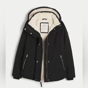 Hollister All-Weather Faux Fur-Lined Black Jacket